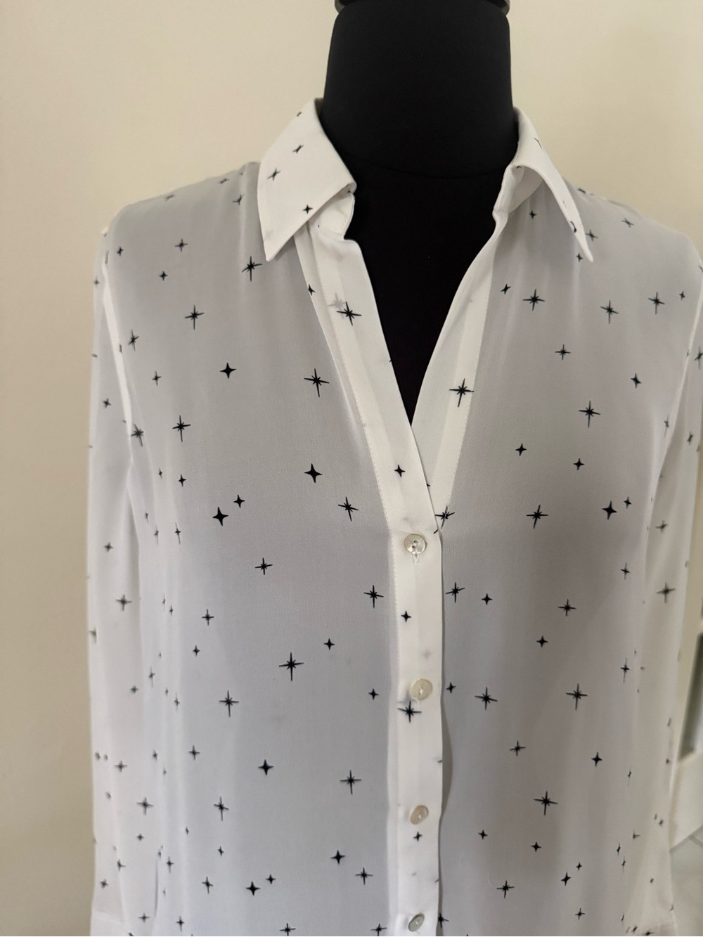 L’AGENCE Nina Ivory Twinkle Star Silk Blouse in White + Black Sz XS $390